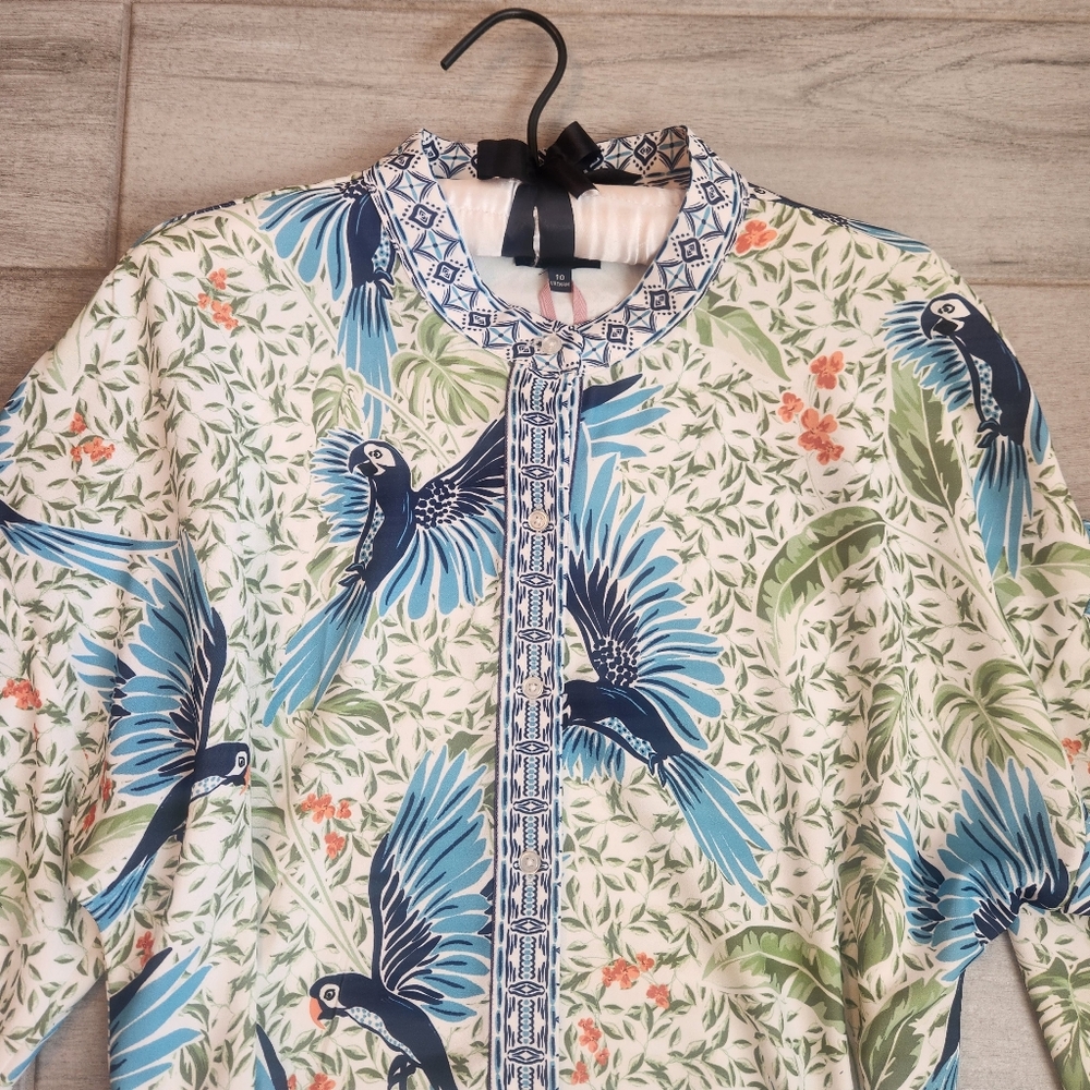 Alex Marie Mini Dress 18 Green Tropical Perrot Print Wren White Lotus New $170 - Picture 6 of 12